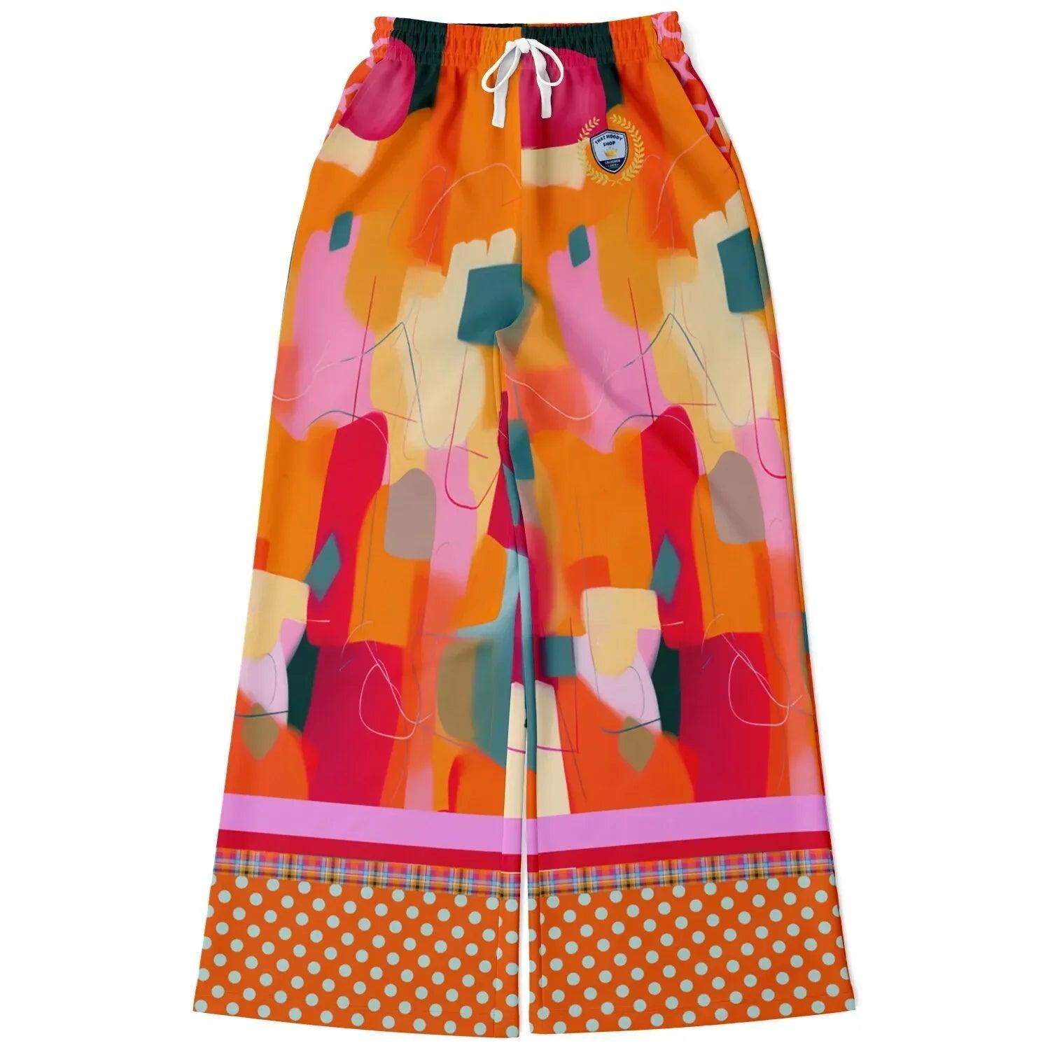 Orange Miramar Abstract Colorblock Eco-Poly Wide Leg Pants