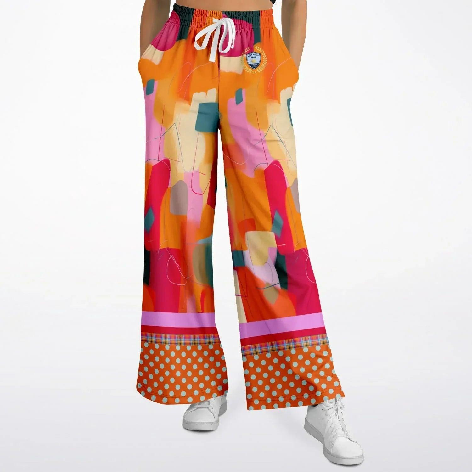 Orange Miramar Abstract Colorblock Eco-Poly Wide Leg Pants