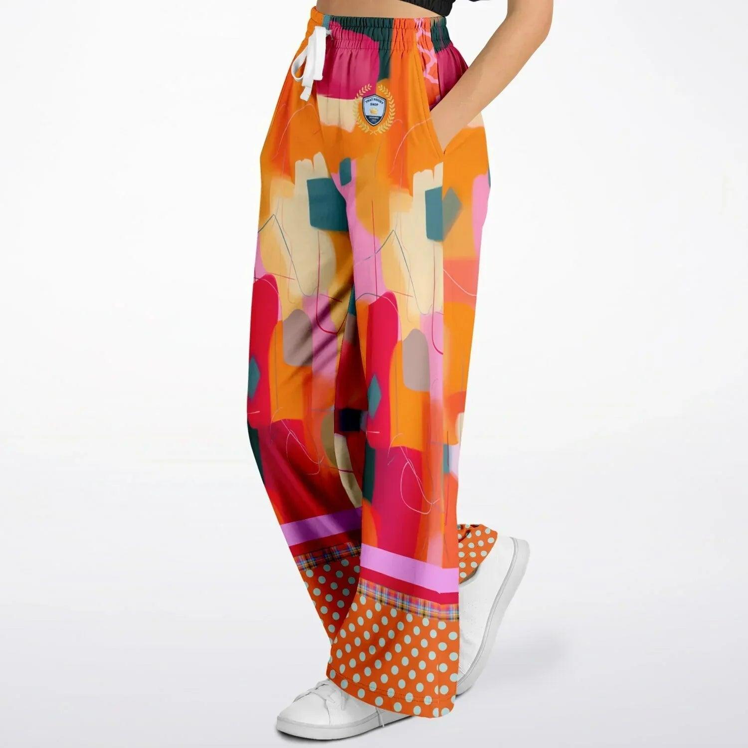 Orange Miramar Abstract Colorblock Eco-Poly Wide Leg Pants