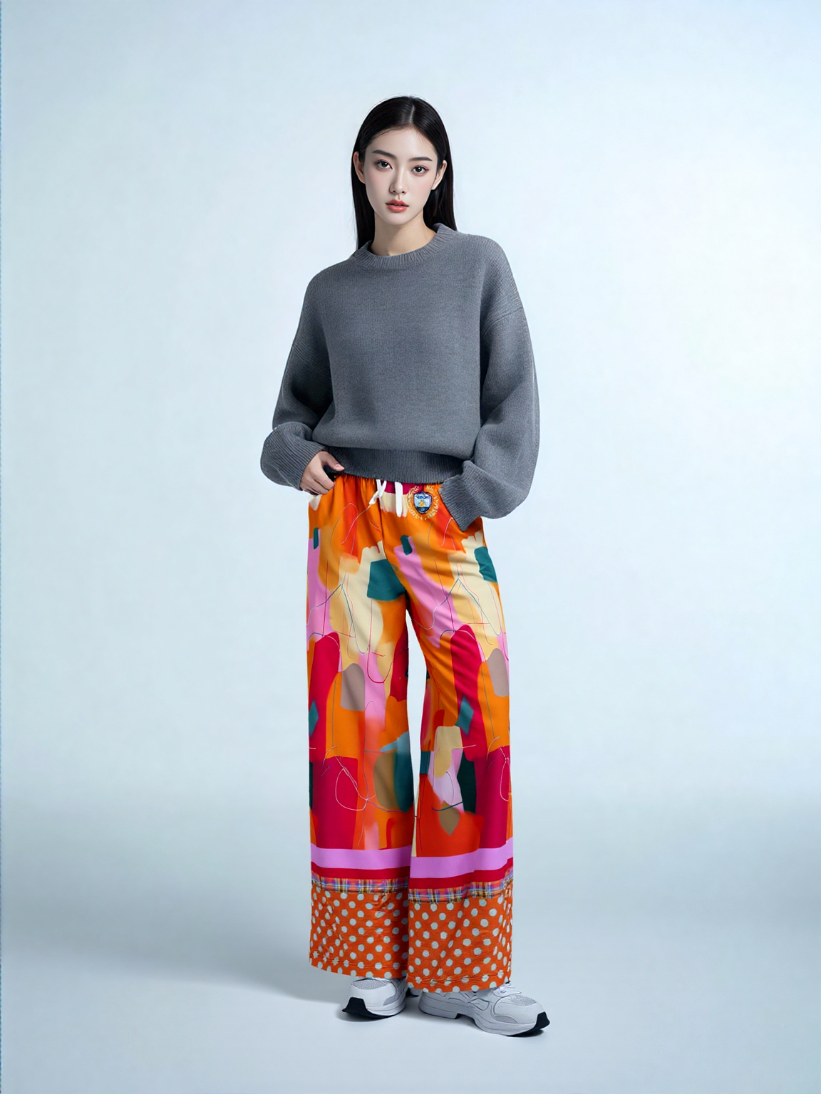 Orange Miramar Abstract Colorblock Eco-Poly Wide Leg Pants