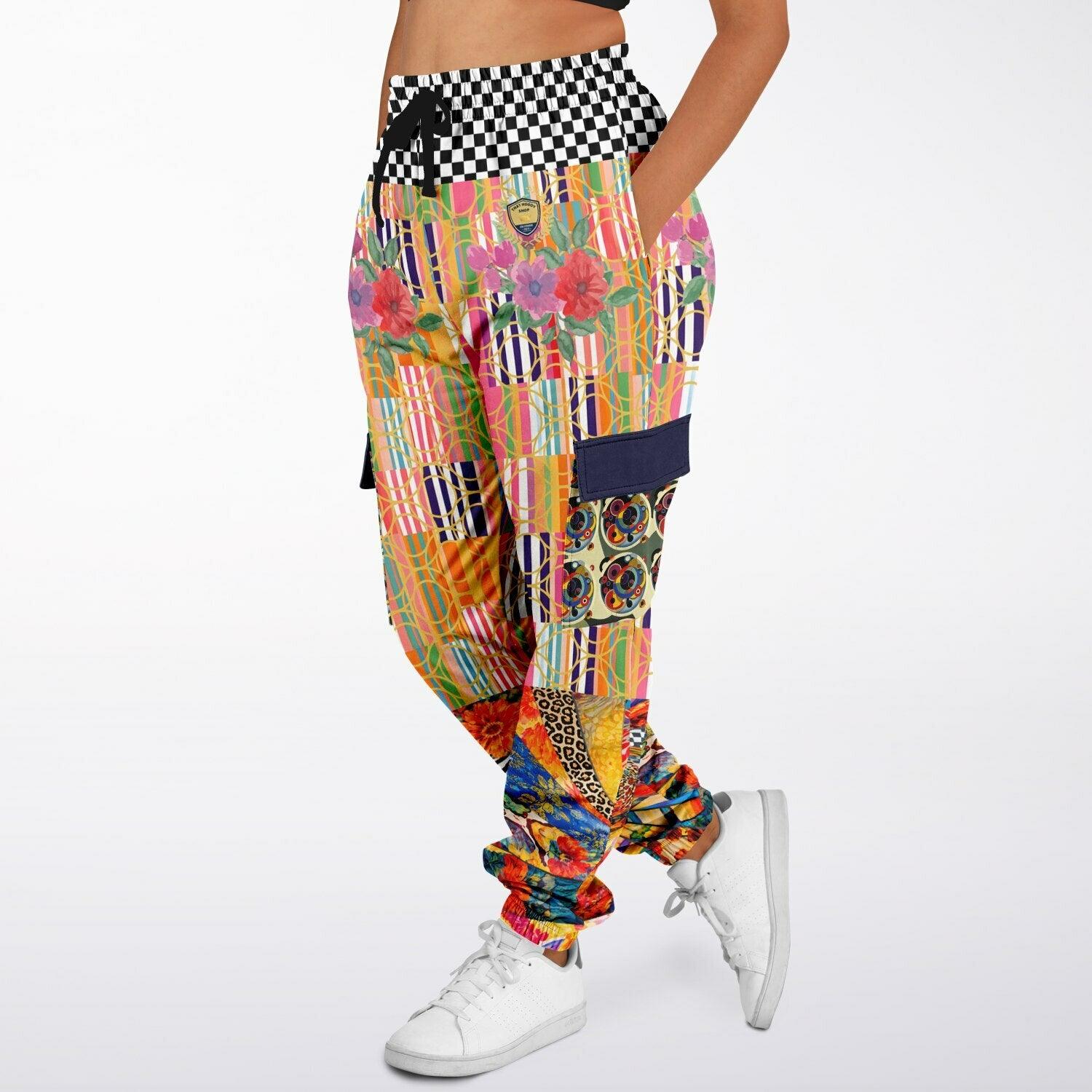 Orange Offset Stripe Floral Eco-Poly Cargo Joggers