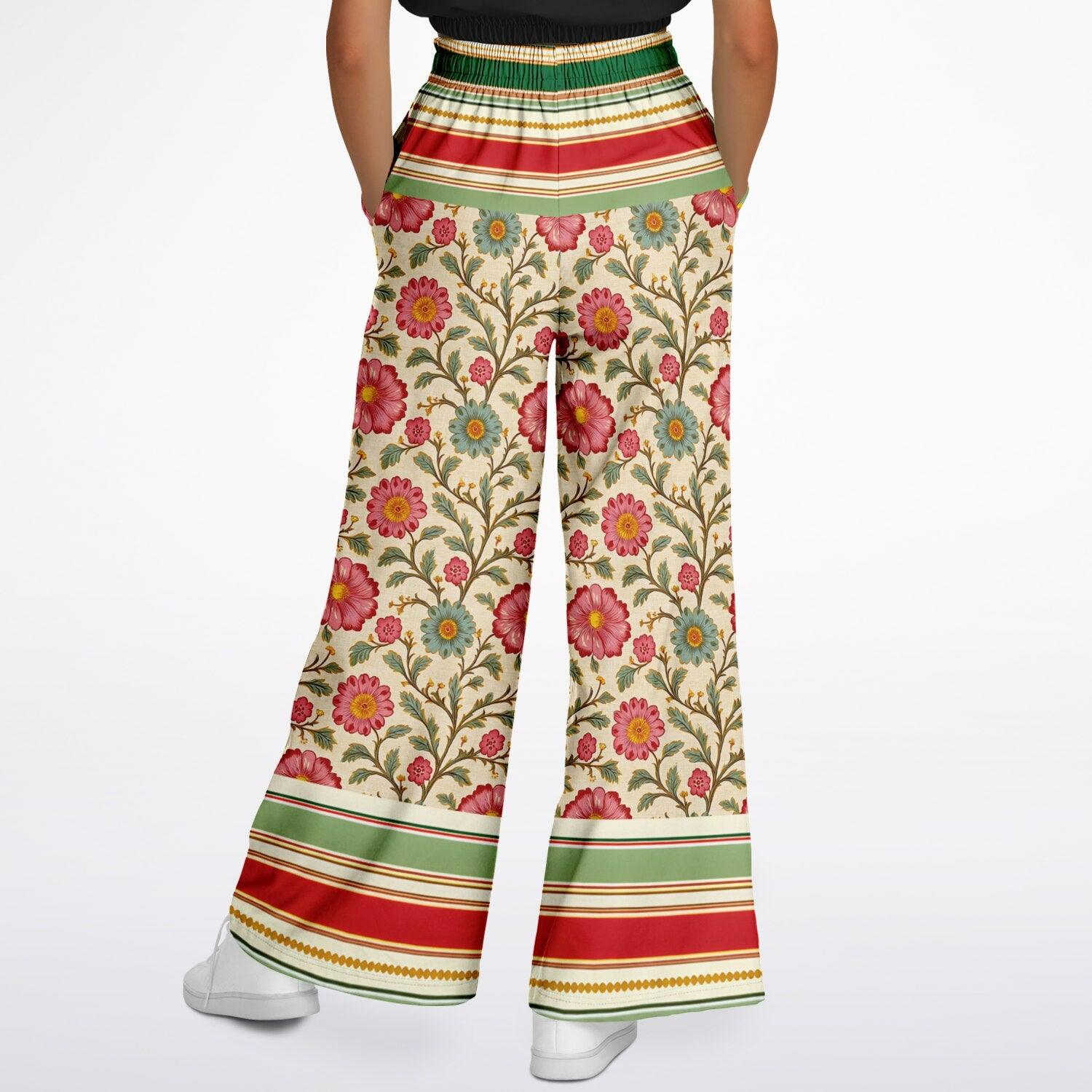Orange Sari Bloom Floral Eco-Poly Wide Leg Pants
