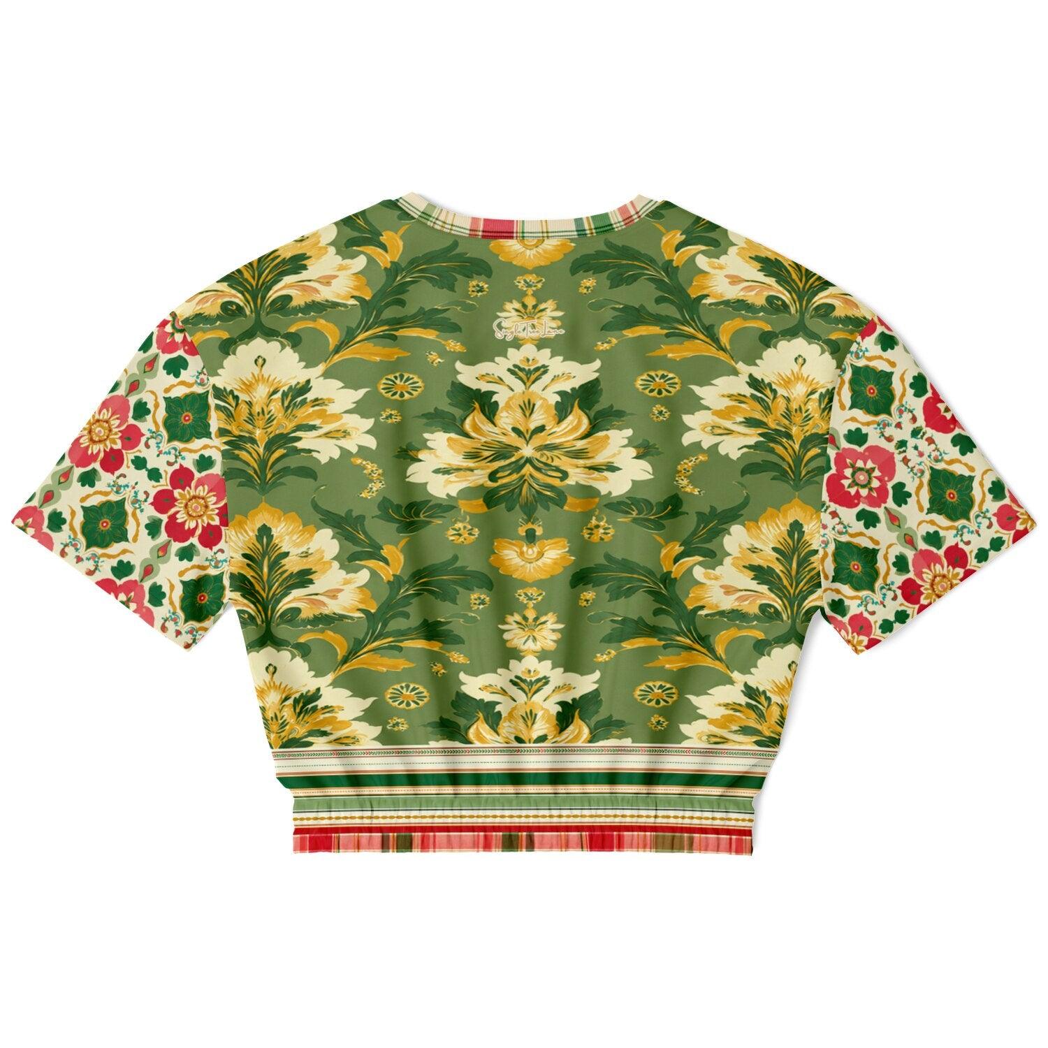 Orange Sari Bloom in Green Jaipur Eco-Poly Short Sleeve Cropped Pullover