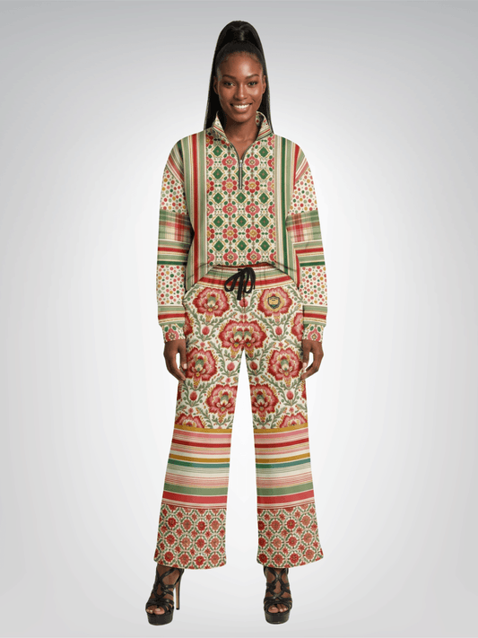 Around the World in Orange Sari Bloom Eco-Poly Wide Leg Pants