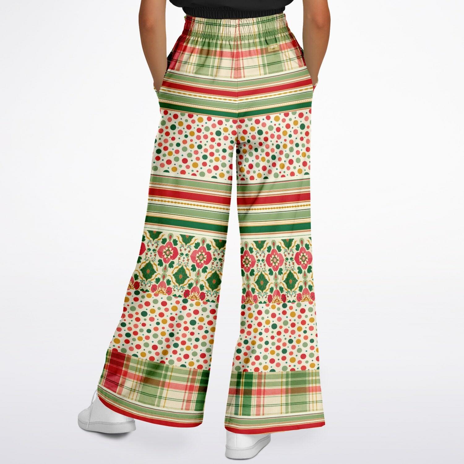 Orange Sari Bloom in Striped Splendor Eco-Poly Wide Leg Pants