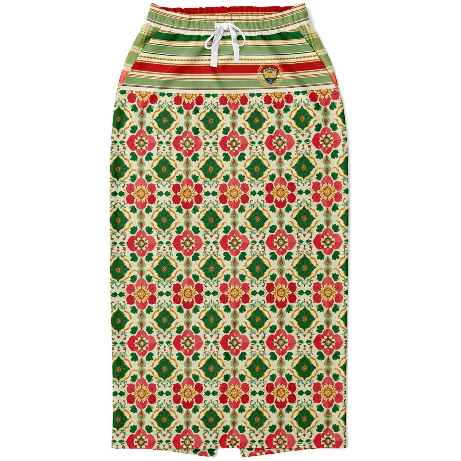 Orange Sari Bloom in Striped Splendor Eco-Poly Long Pocket Skirt