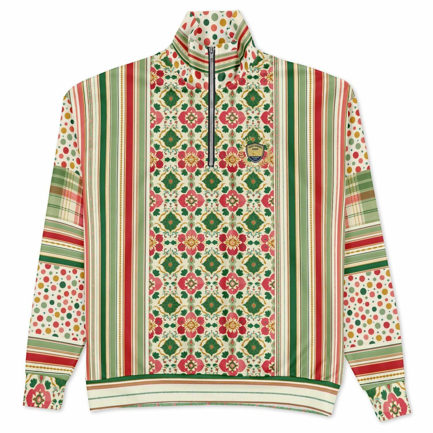 Orange Sari Bloom in Striped Splendor Heavyweight Oversized Quarter Zip Sweatshirt