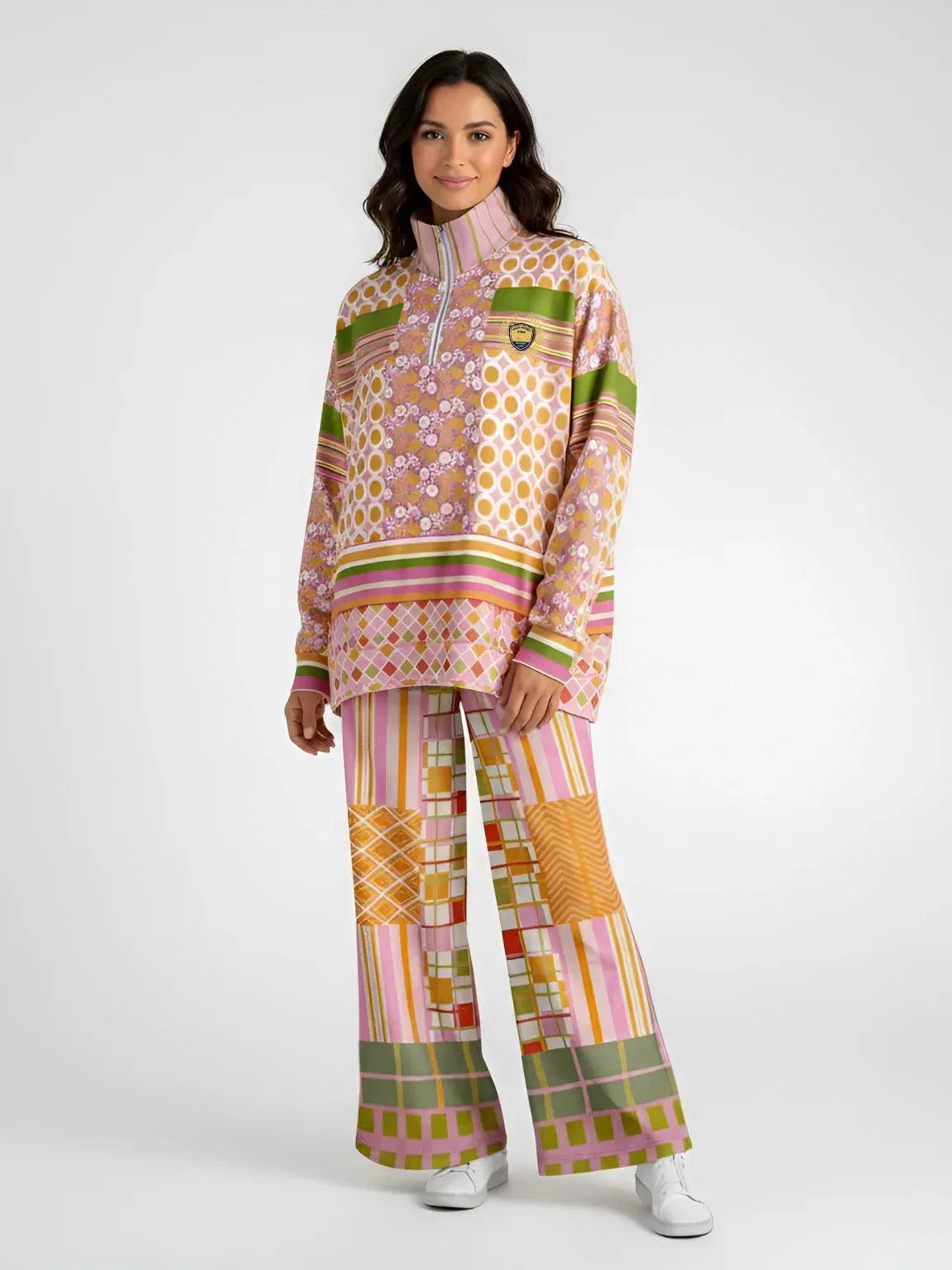 Pink Blush Over Me Patchwork Heavyweight Oversized Quarter Zip Sweatshirt