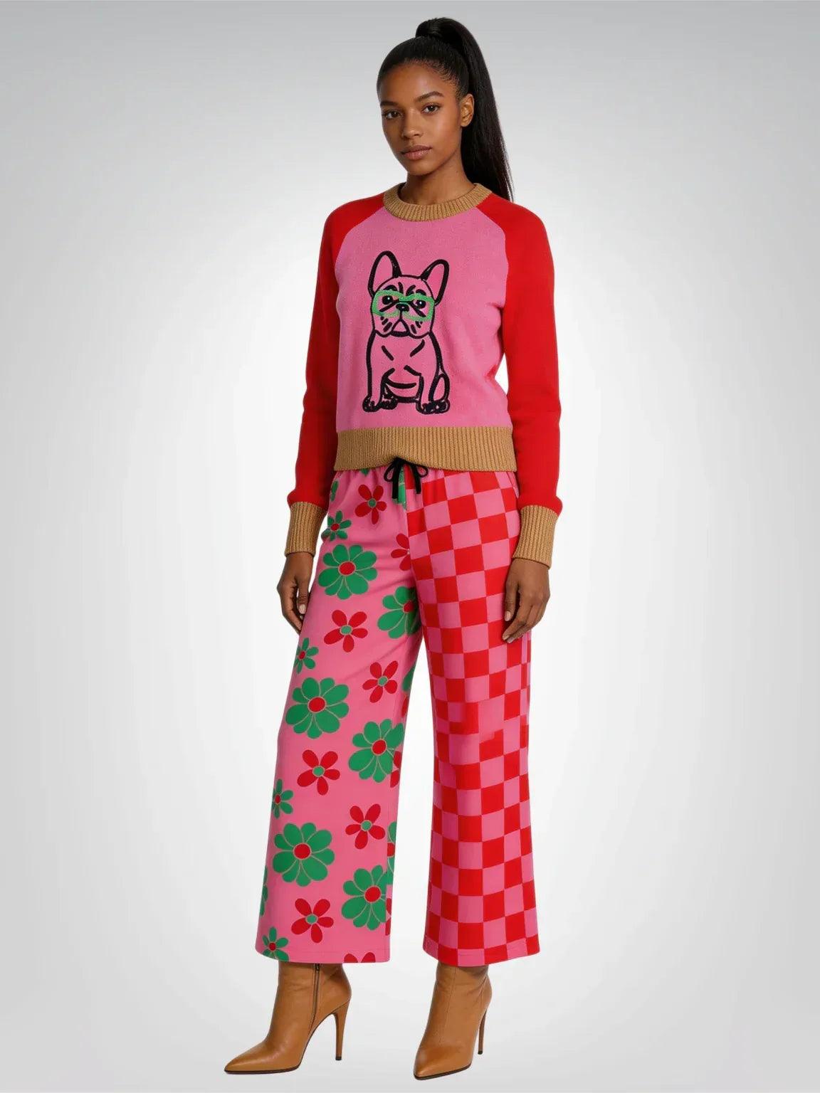 I Like Candy Checkers & Flowers Eco-Poly Wide Leg Pants