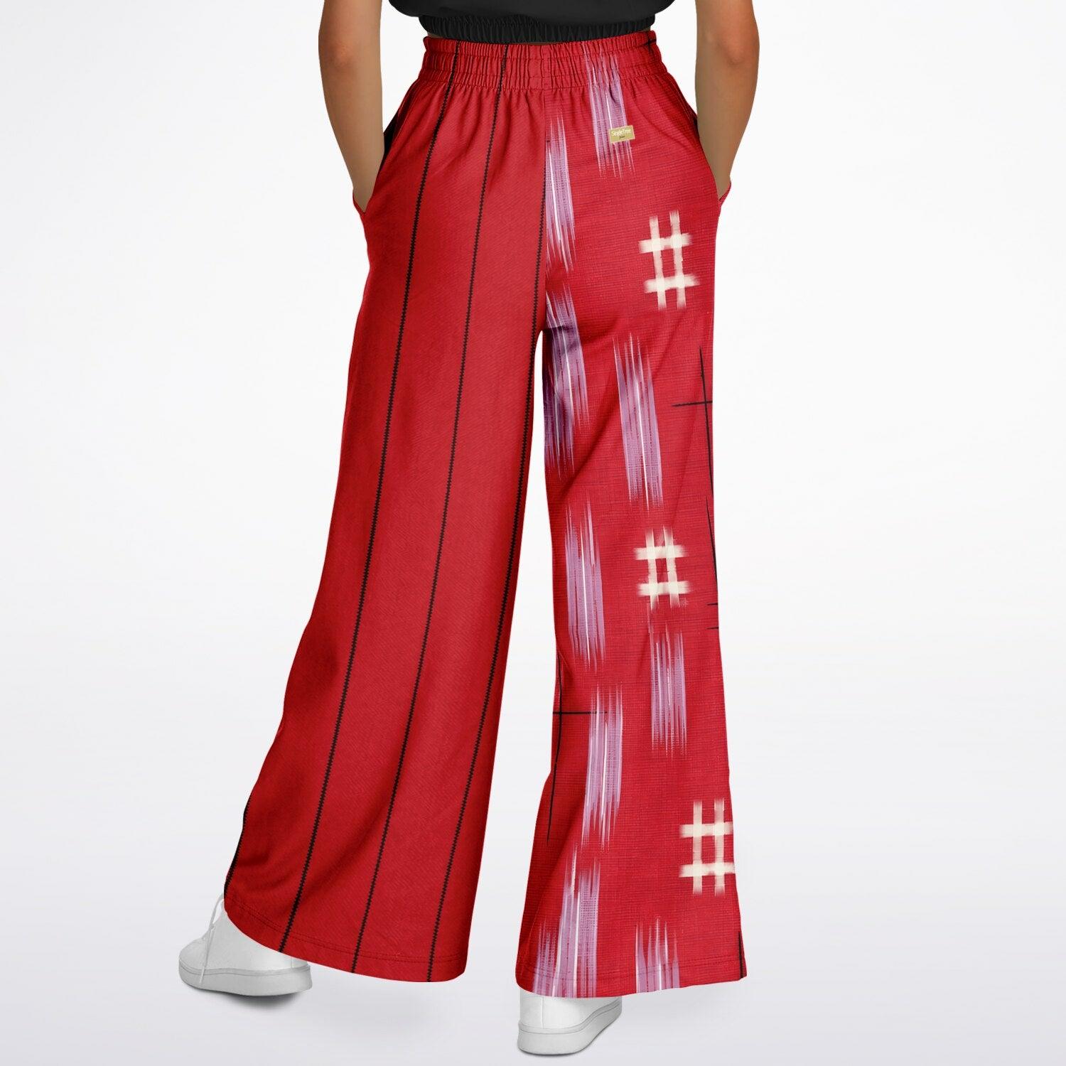Painted Grid in Scarlet Pinstripe Eco-Poly Wide Leg Pants