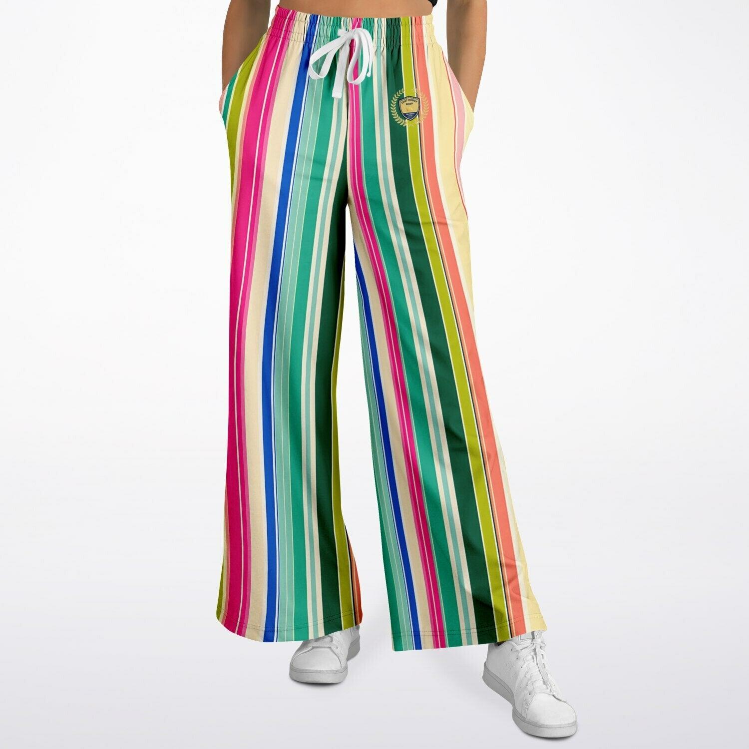 Paris in Full Bloom and Stripe Eco-Poly Wide Leg Pants