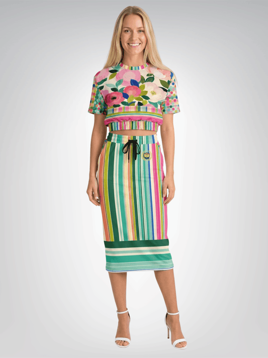 Paris in Full Bloom Striped Eco-Poly Long Pocket Skirt