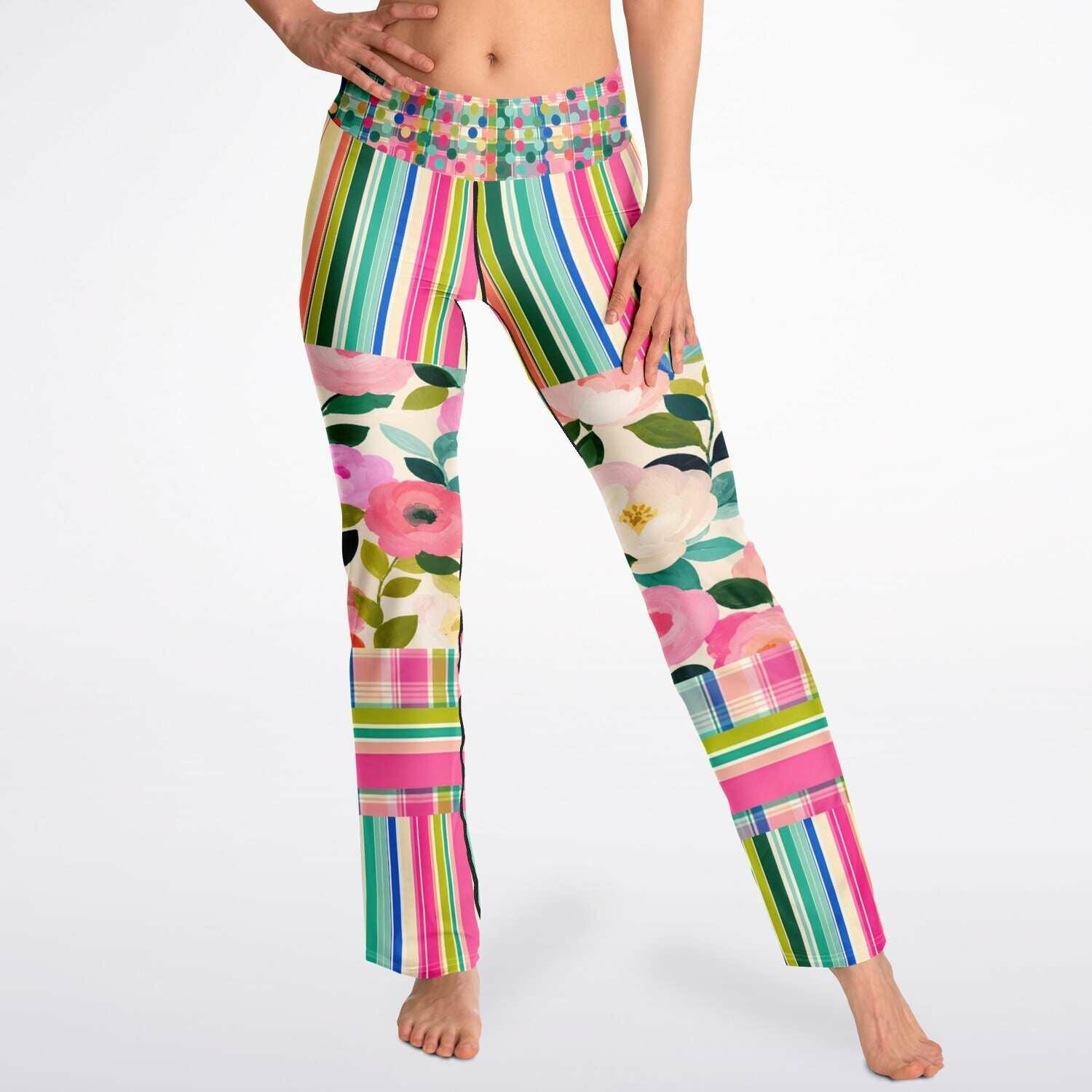 Paris in Full Bloom Striped Flare Leggings