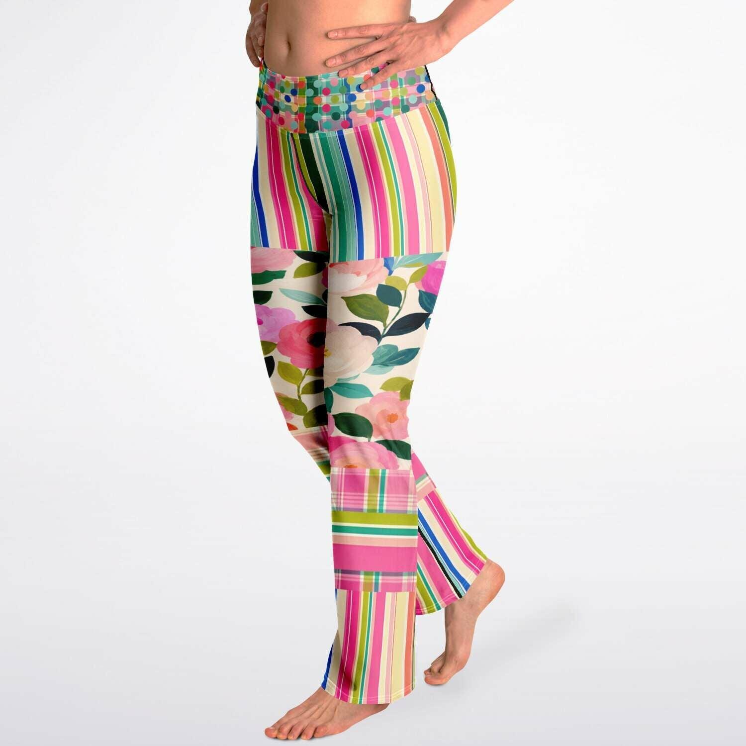 Paris in Full Bloom Striped Flare Leggings