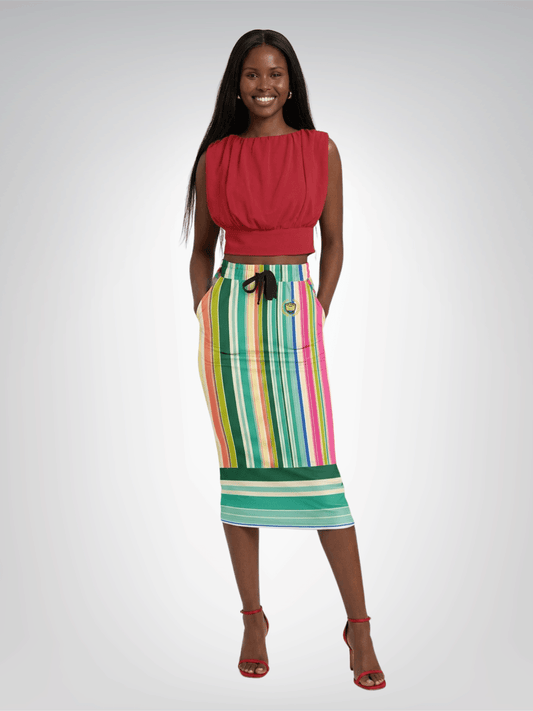 Paris in Full Bloom Striped Eco-Poly Long Pocket Skirt