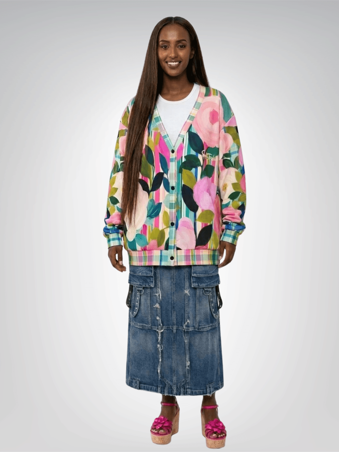 Paris in Full Bloom with Stripes and Floral Heavyweight Unisex Cardigan