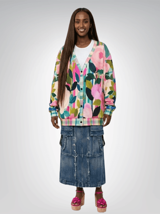 Paris in Full Bloom with Stripes and Floral Heavyweight Unisex Cardigan