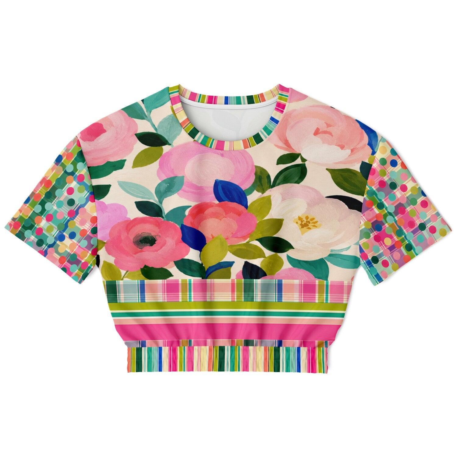 Paris in Full Bloom Eco-Poly Short Sleeve Cropped Pullover