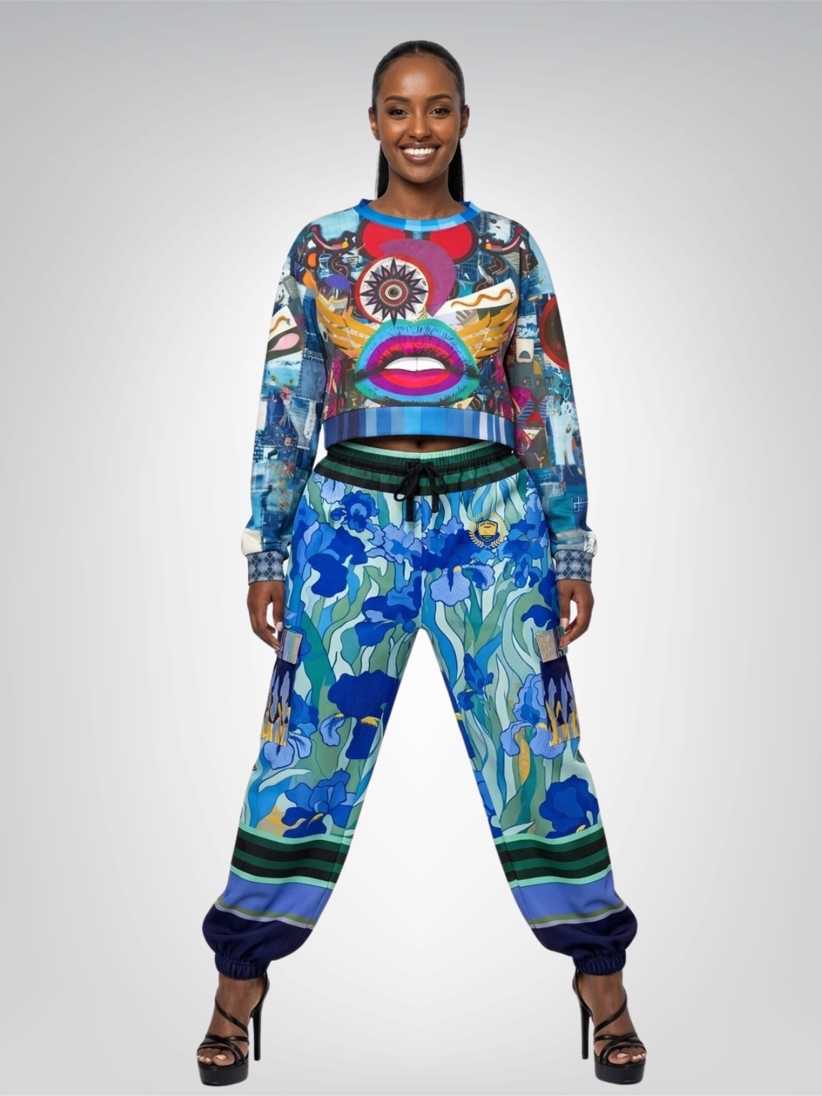 Blue Iris Fields Floral Eco-Poly Cargo Joggers - Van Gogh