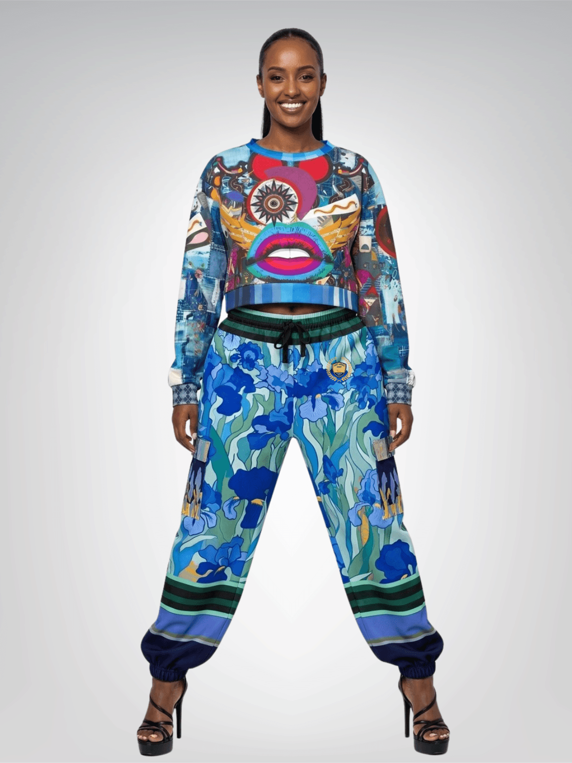 Blue Iris Fields Floral Eco-Poly Cargo Joggers - Van Gogh