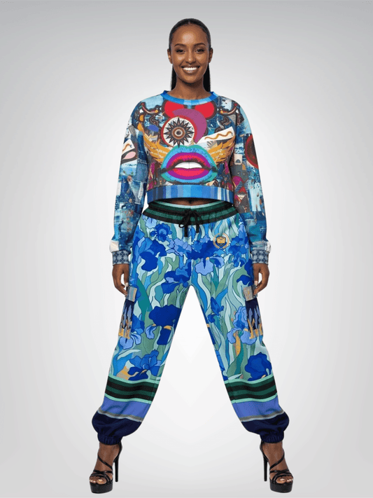 Blue Iris Fields Floral Eco-Poly Cargo Joggers - Van Gogh