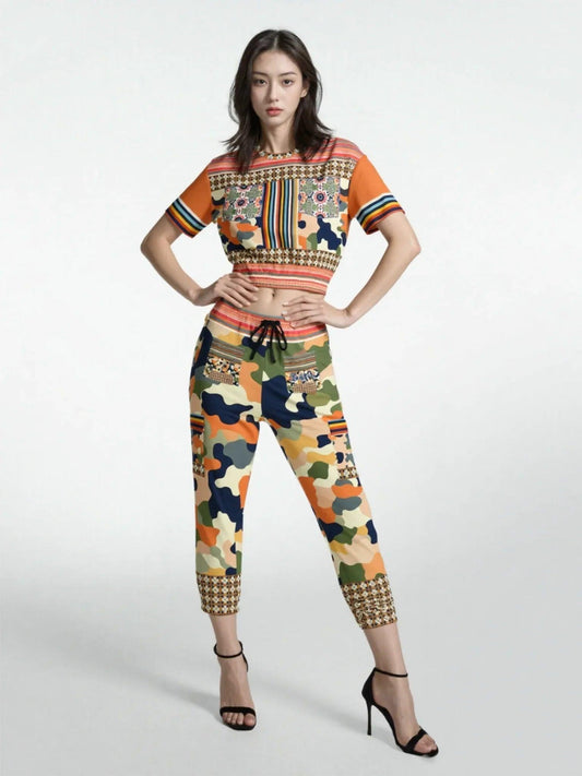Peachtree in Orange Camo Eco-Poly Short Sleeve Cropped Pullover