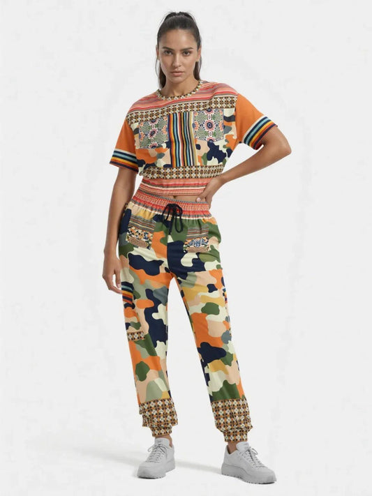 Peachtree in Orange Camo Eco-Poly Short Sleeve Cropped Pullover