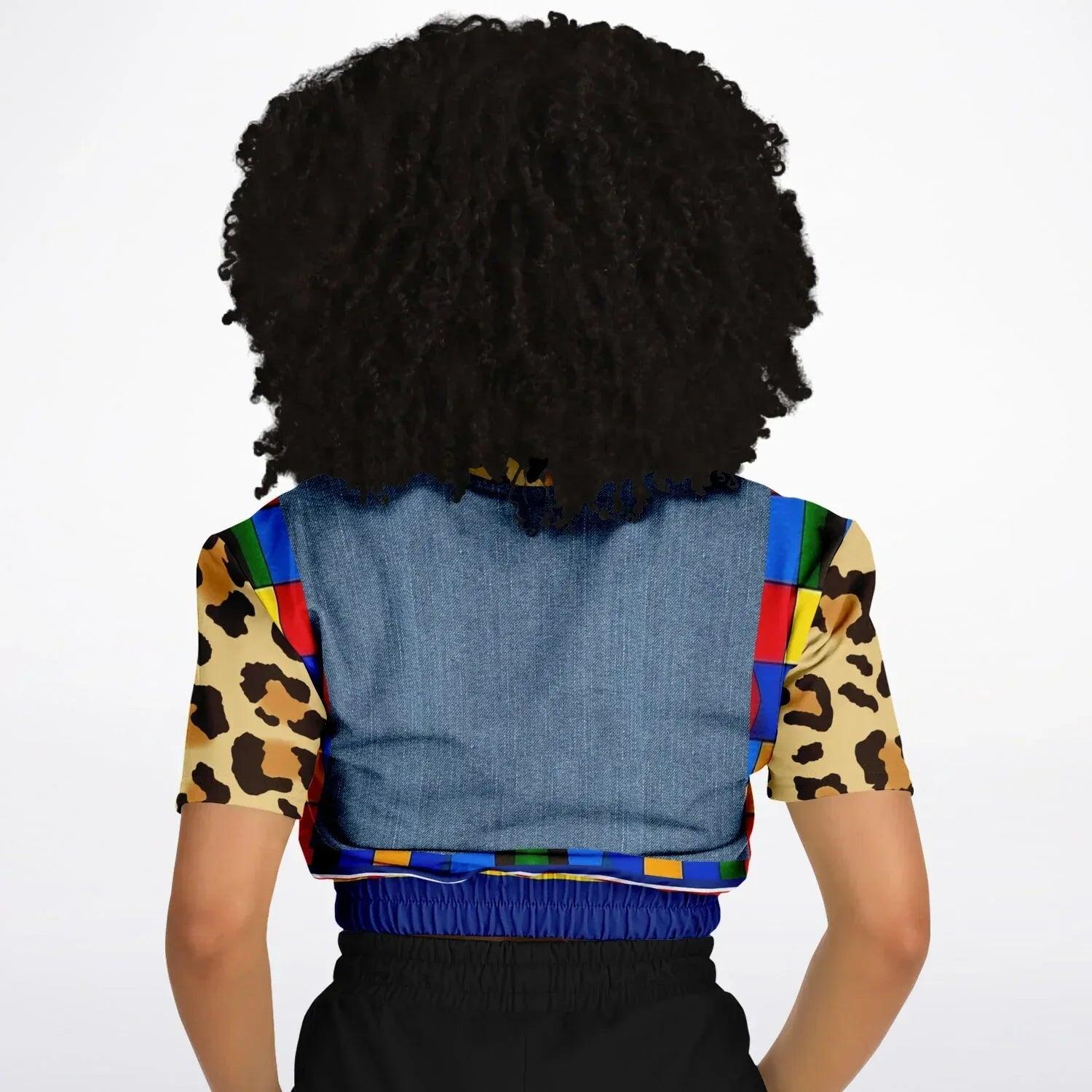 Picasso Primary Geometric Leopard Eco-Poly Short Sleeve Cropped Pullover