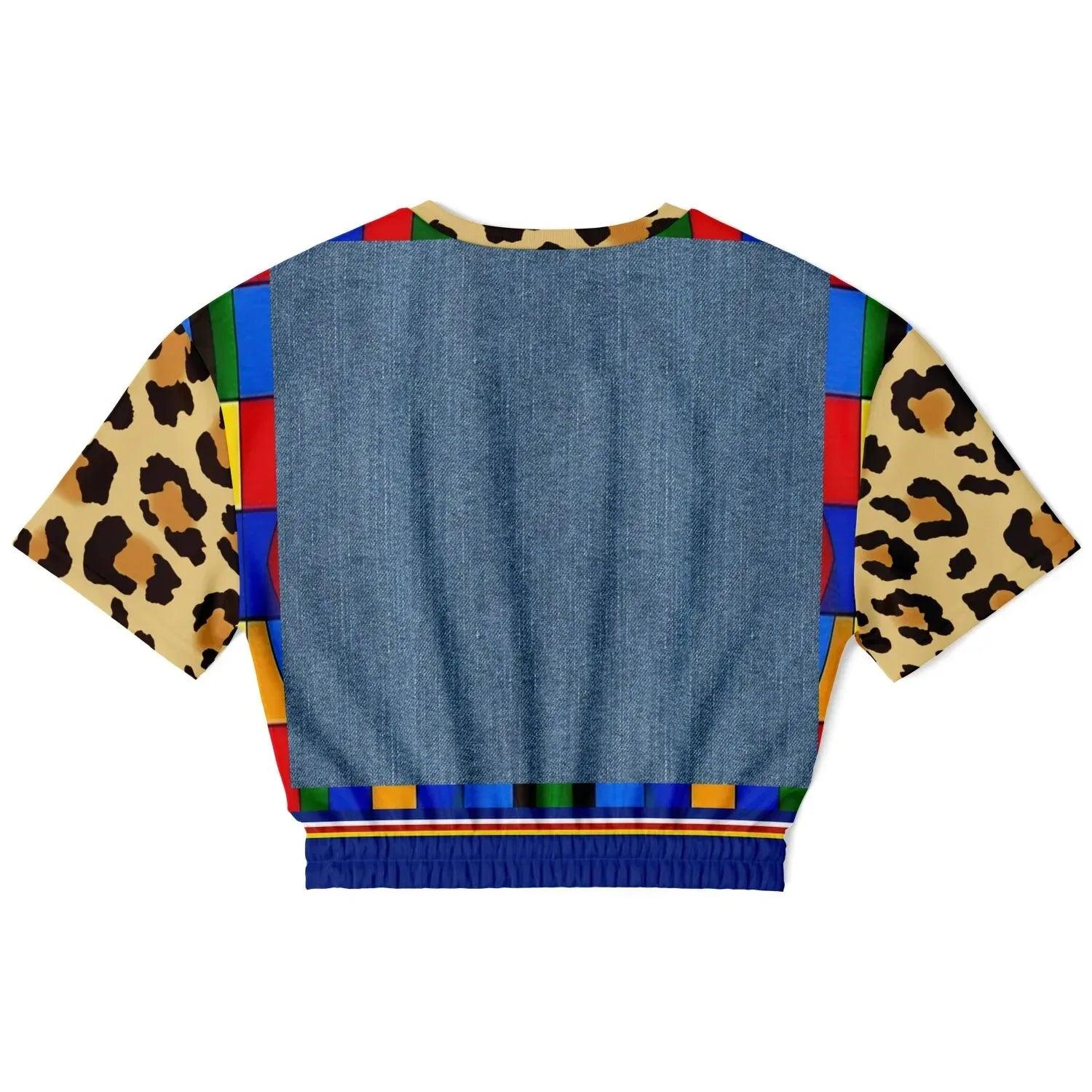 Picasso Primary Geometric Leopard Eco-Poly Short Sleeve Cropped Pullover