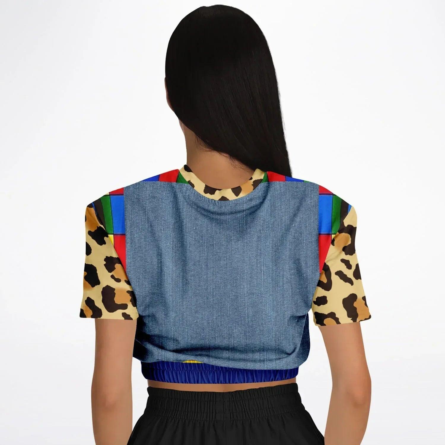 Picasso Primary Geometric Leopard Eco-Poly Short Sleeve Cropped Pullover