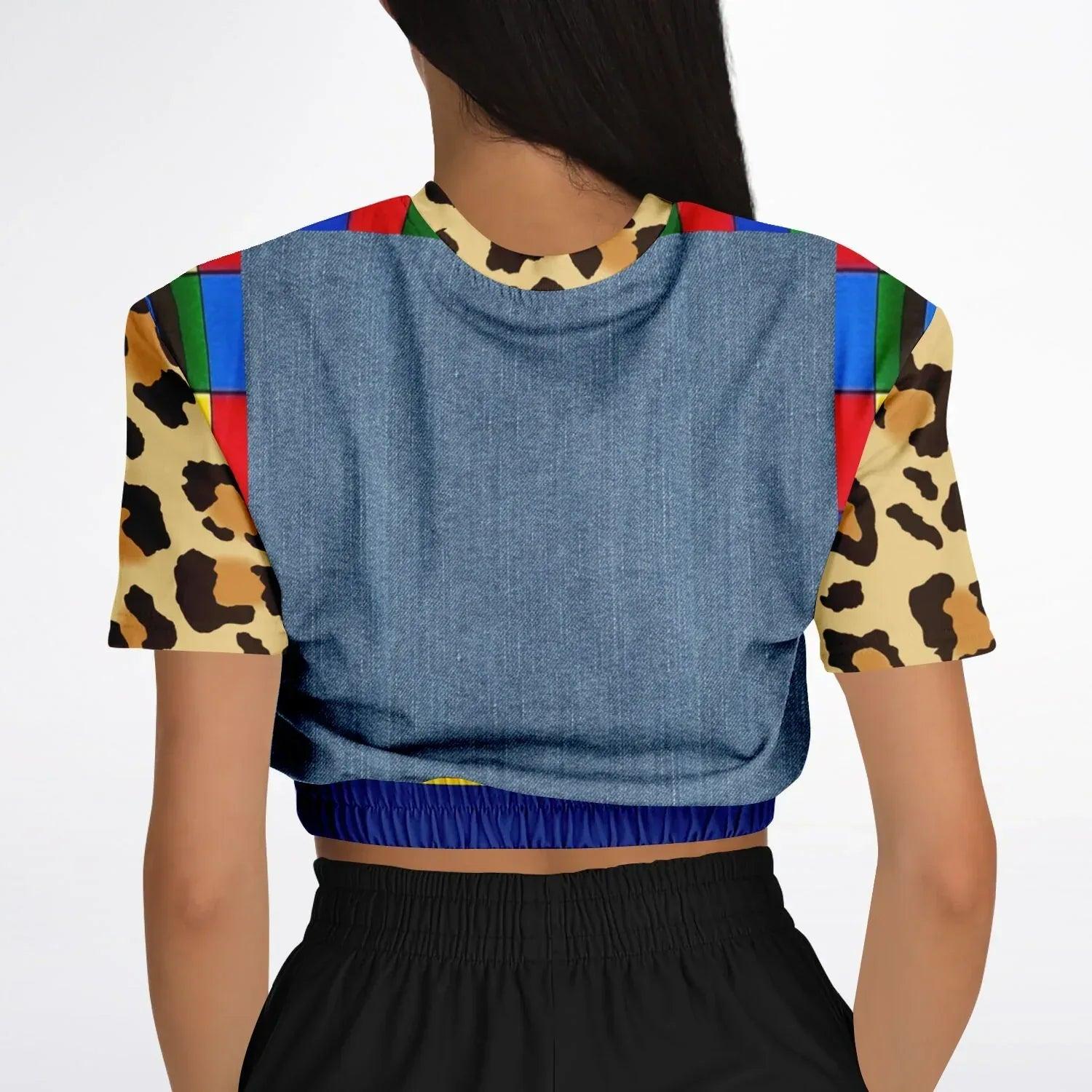 Picasso Primary Geometric Leopard Eco-Poly Short Sleeve Cropped Pullover