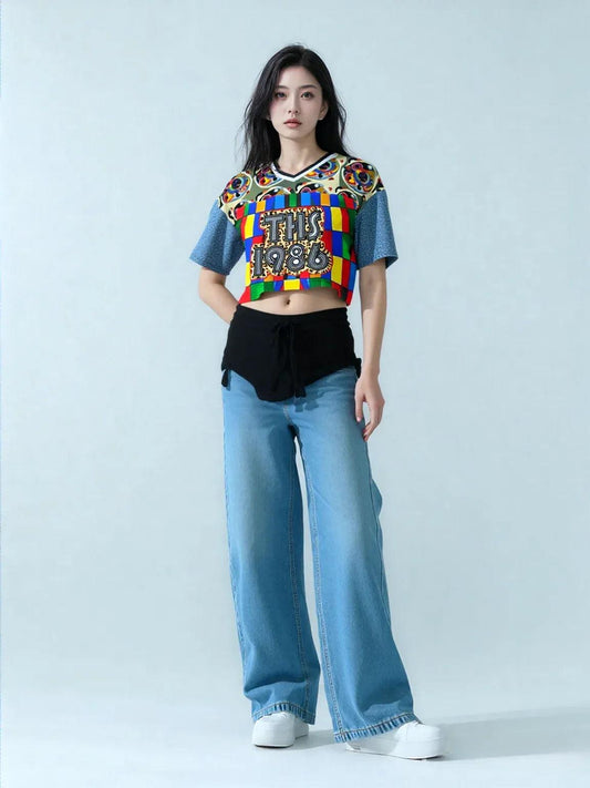 Picasso Primary Geometric THS 1986 Eco-Poly V-Neck Crop Jersey