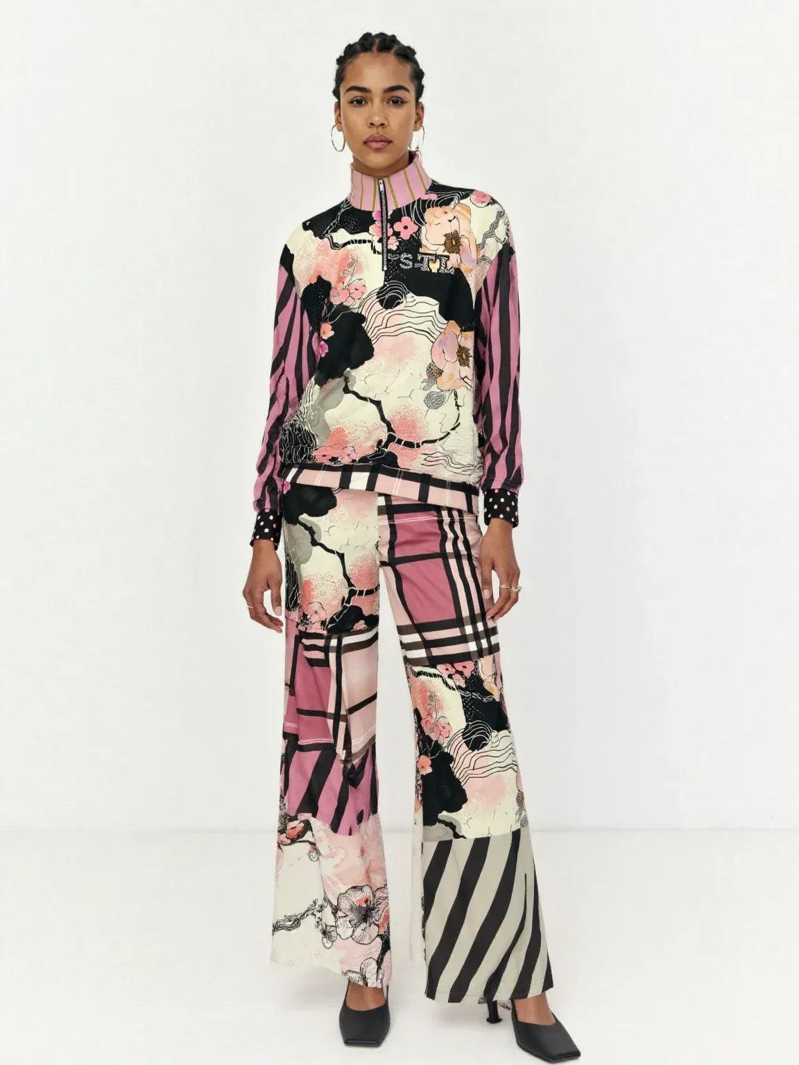 Pink Blossoms in the Garden Heavyweight Oversized Quarter Zip Sweatshirt
