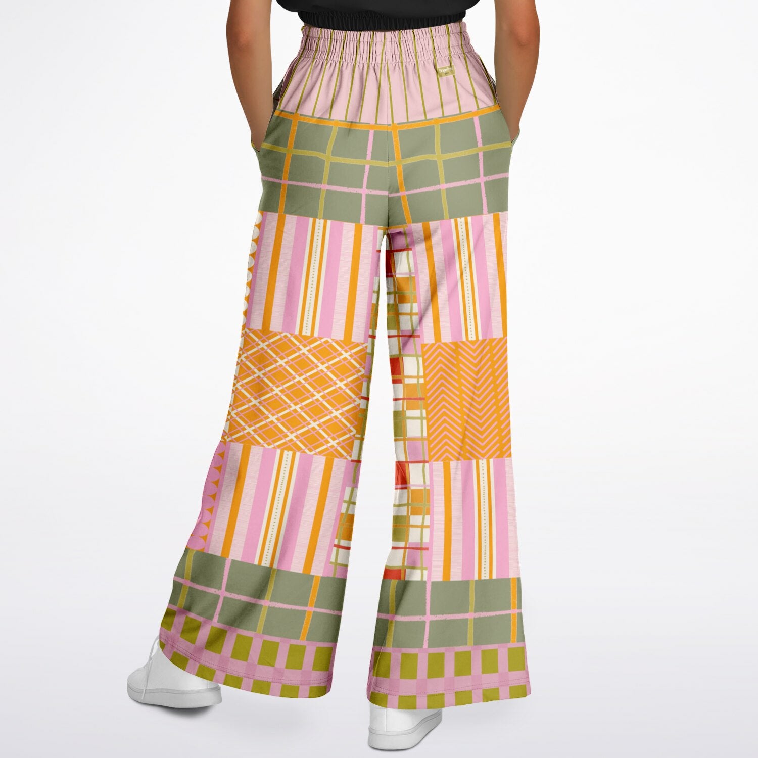 Pink Blush Over Me Patchwork Print Eco-Poly Wide Leg Pants