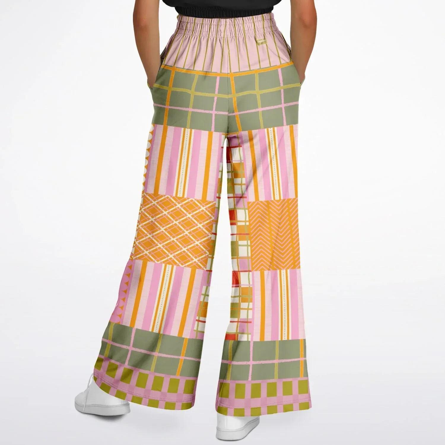 Pink Blush Over Me Patchwork Print Eco-Poly Wide Leg Pants