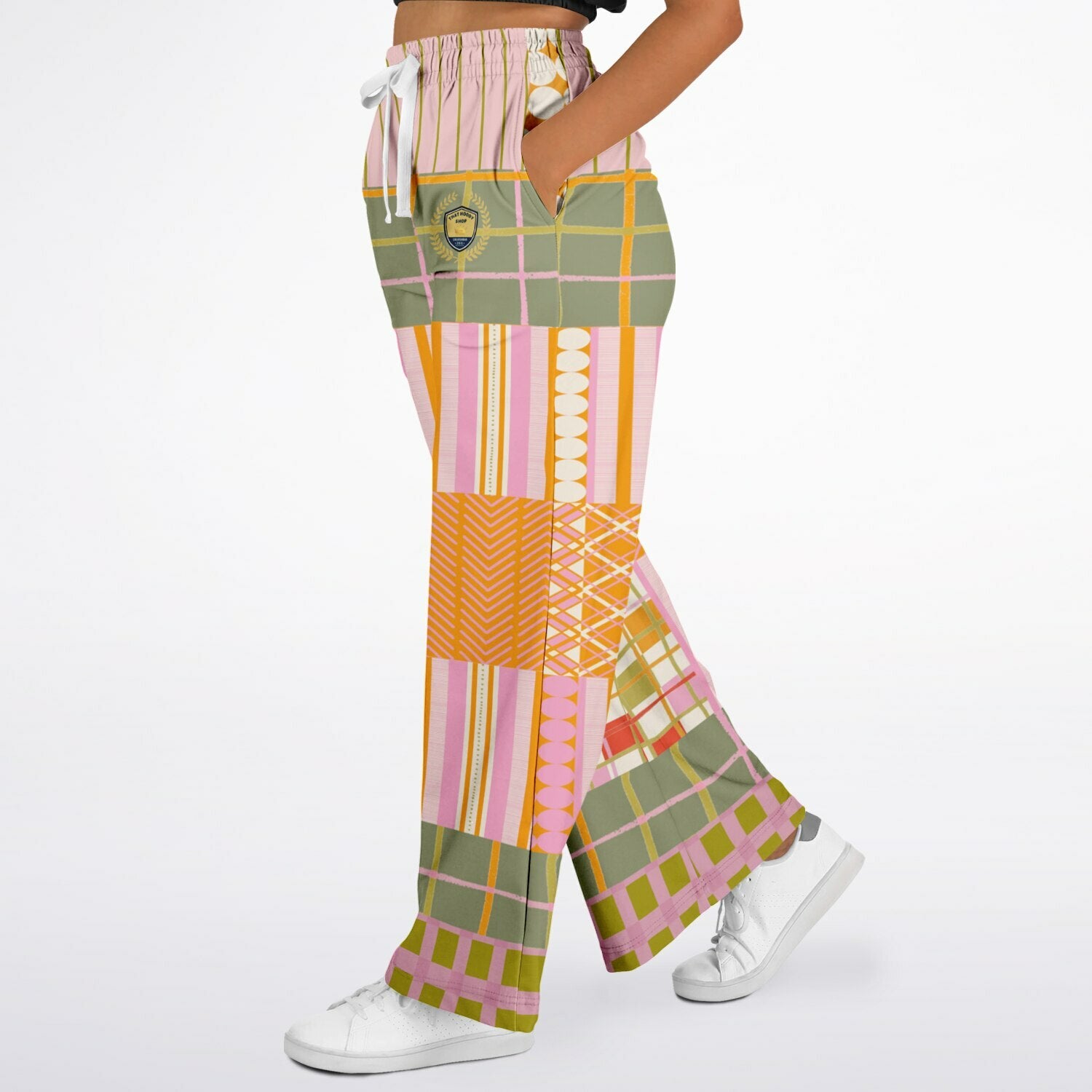 Pink Blush Over Me Patchwork Print Eco-Poly Wide Leg Pants