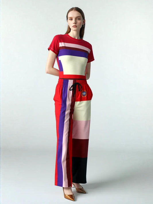Pink Candy Holiday Stripe Eco-Poly Wide Leg Pants