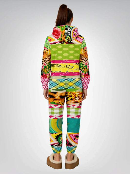 Pink Cerise Cheetah Floral Plaid Unisex Fleece Romper