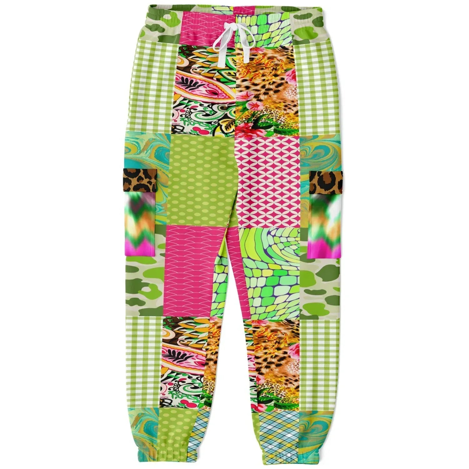 Pink Cerise Plaid Paisley Eco-Poly Cargo Joggers