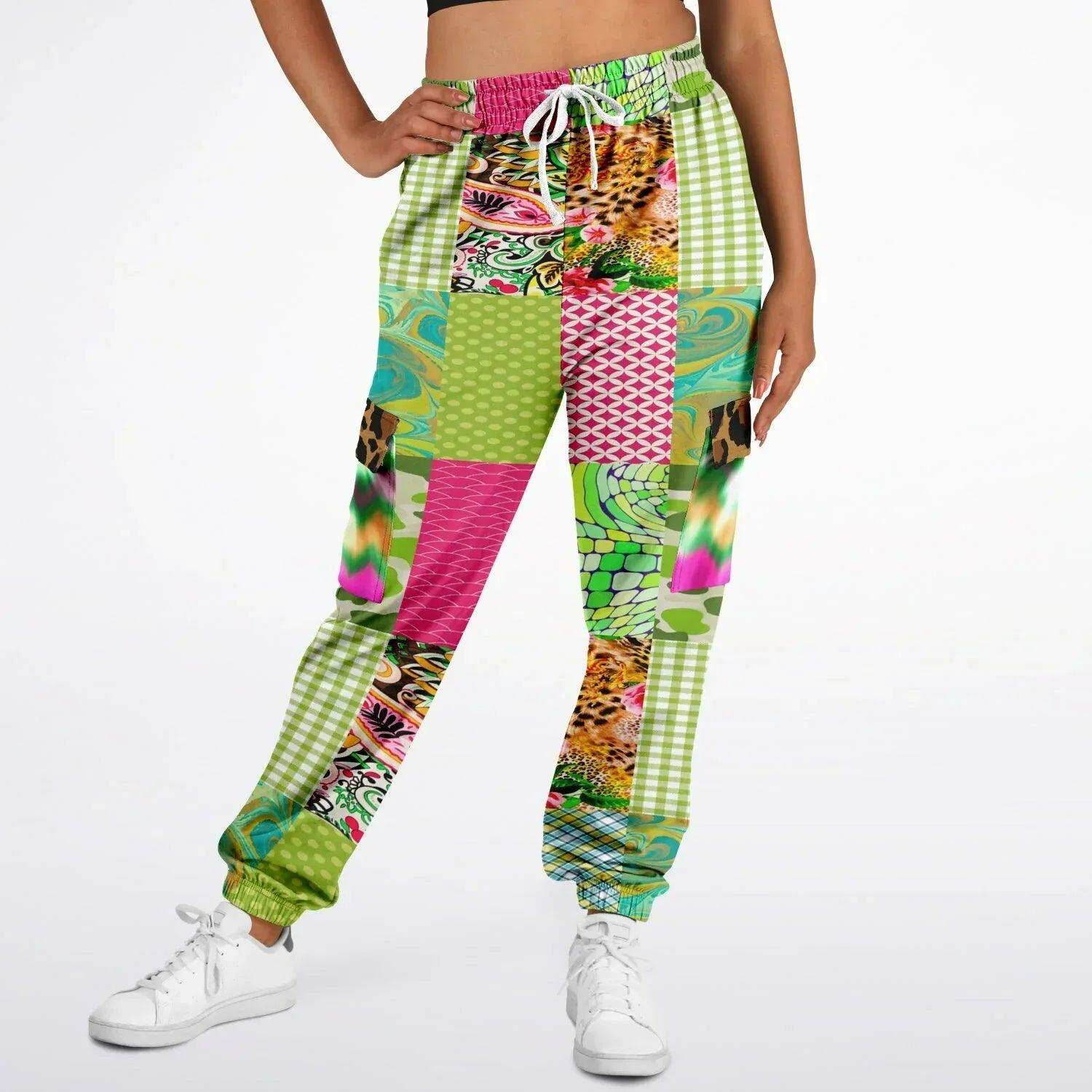 Pink Cerise Plaid Paisley Eco-Poly Cargo Joggers