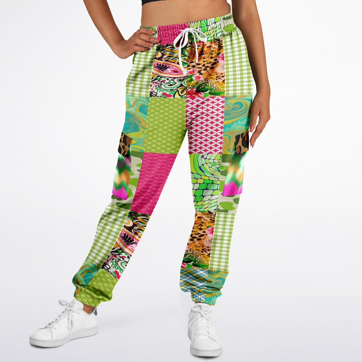 Pink Cerise Plaid Paisley Eco-Poly Cargo Joggers