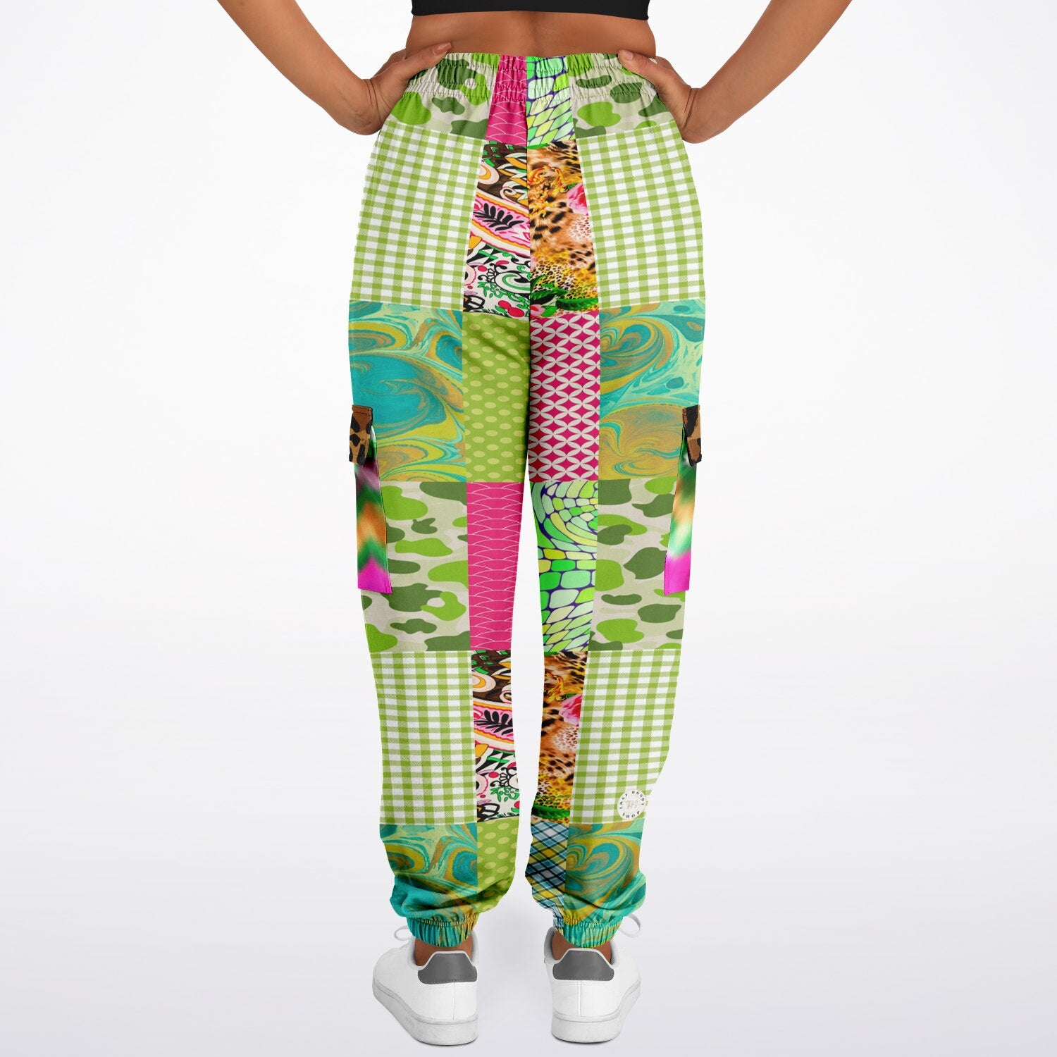 Pink Cerise Plaid Paisley Eco-Poly Cargo Joggers