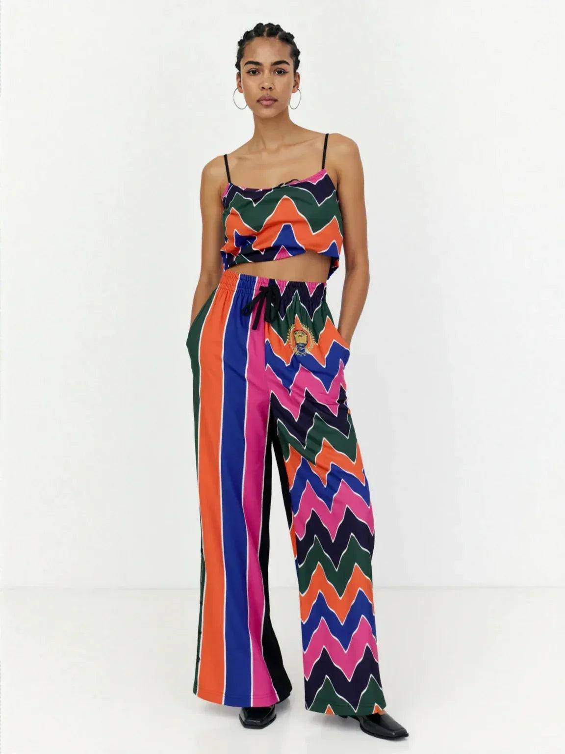 Pink Cerise Rugby Stripe Eco-Poly Wide Leg Pants