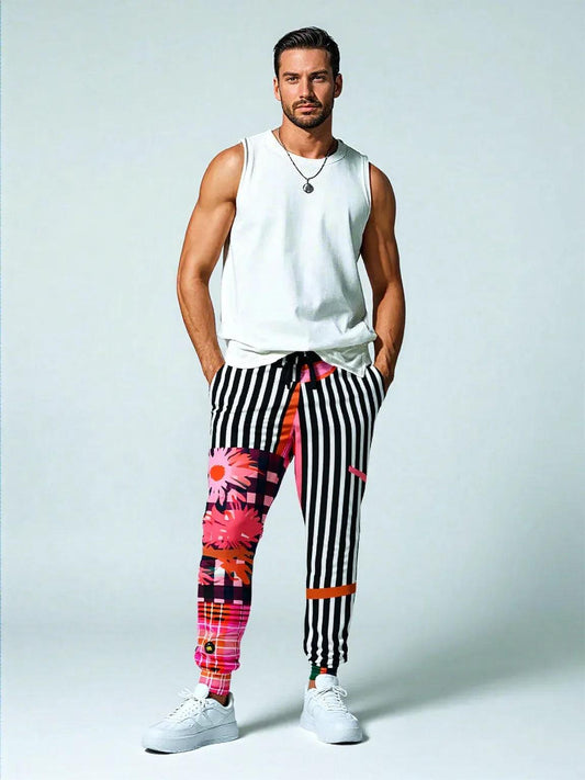 Pink Chrysanthemum Plaid Eco-Poly Unisex Joggers