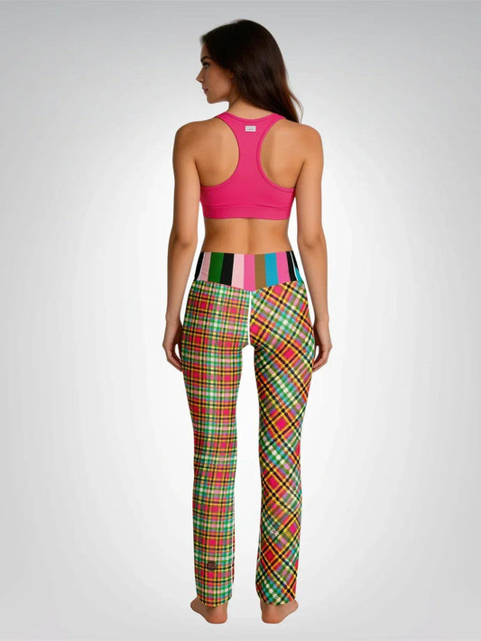 Pink Criss Cross Plaid Flare Leggings