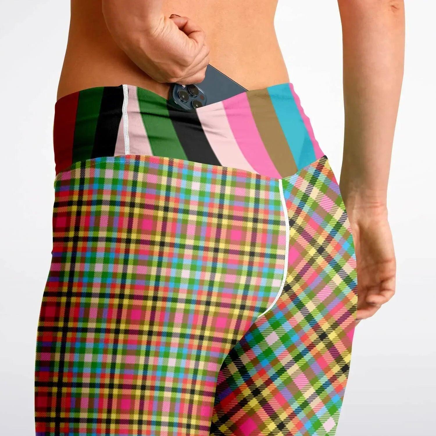 Pink Criss Cross Plaid Flare Leggings