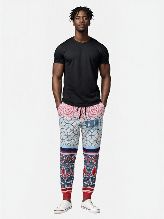 Pink Montauk Geo Patchwork Eco-Poly Unisex Joggers