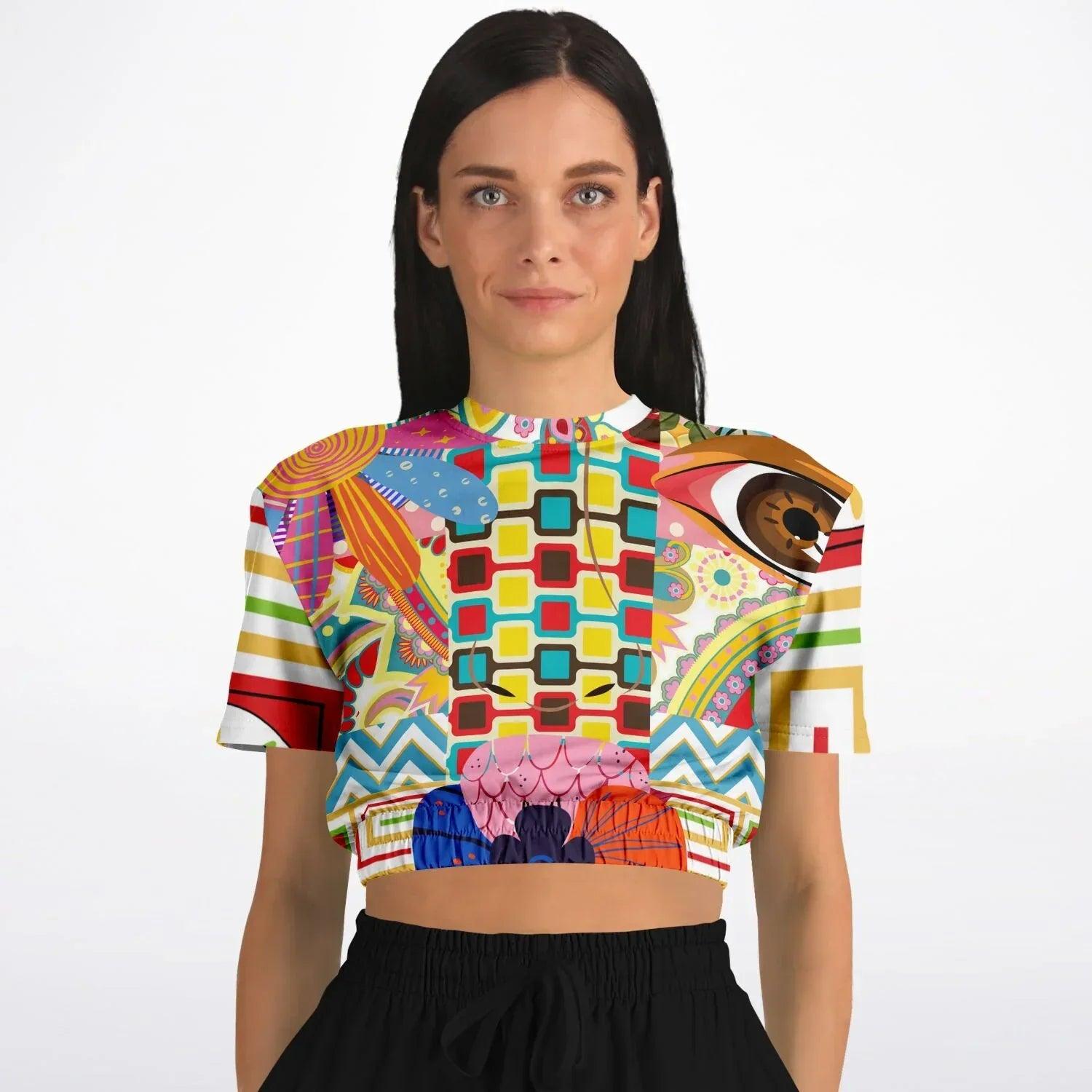 Pink Paisley Park Visage Eco-Poly Short Sleeve Cropped Pullover