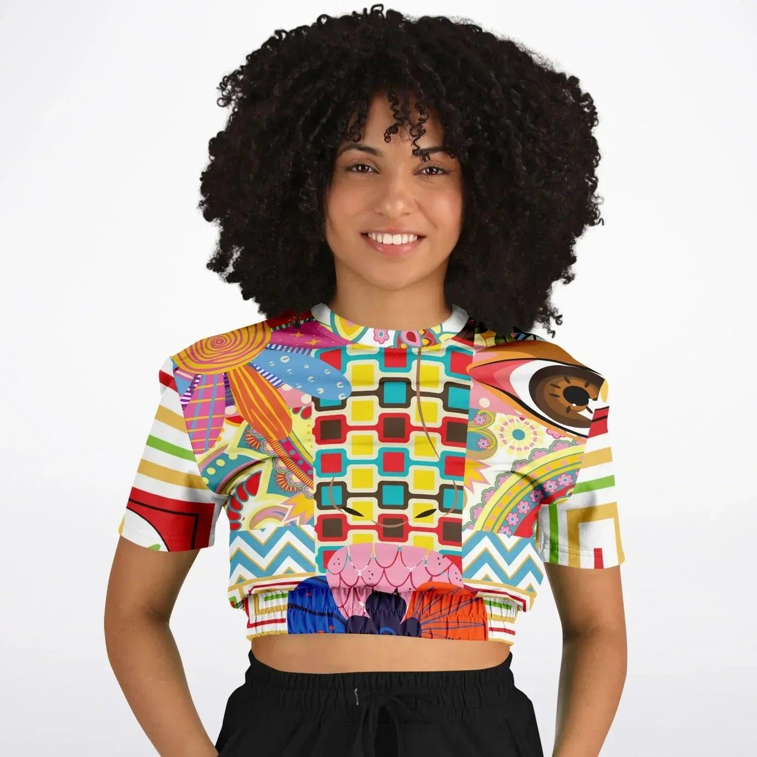 Pink Paisley Park Visage Eco-Poly Short Sleeve Cropped Pullover