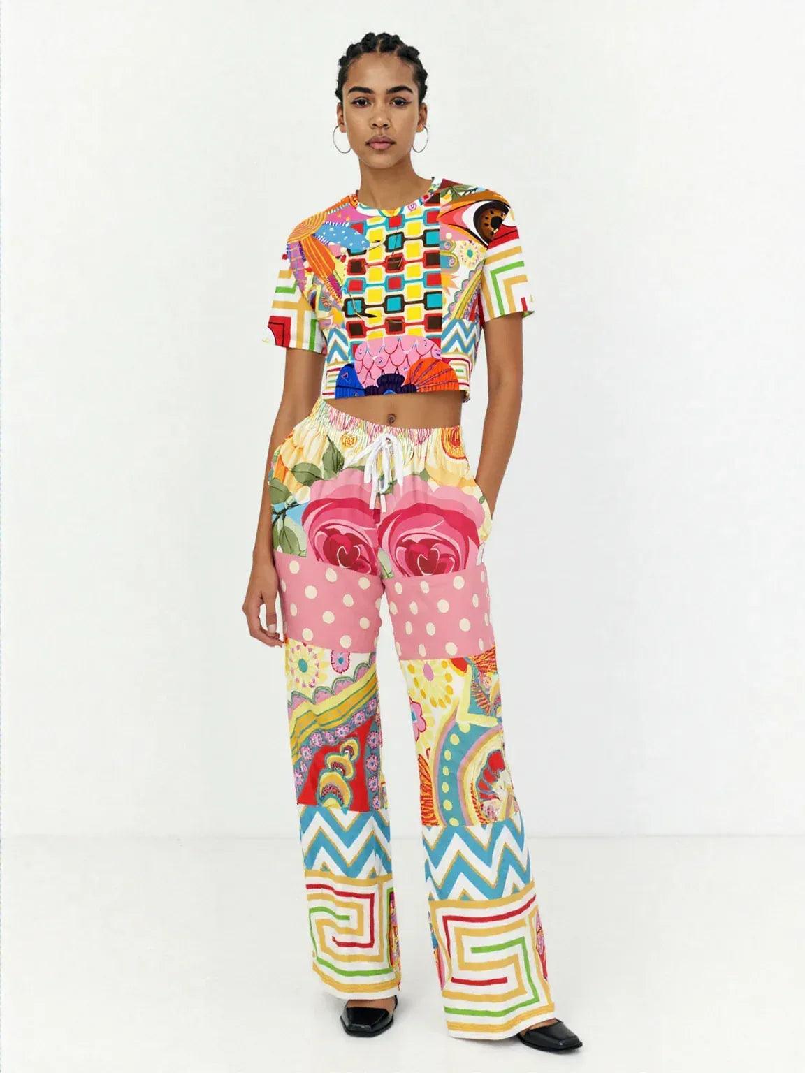 Pink Paisley Park Eco-Poly Wide Leg Pants